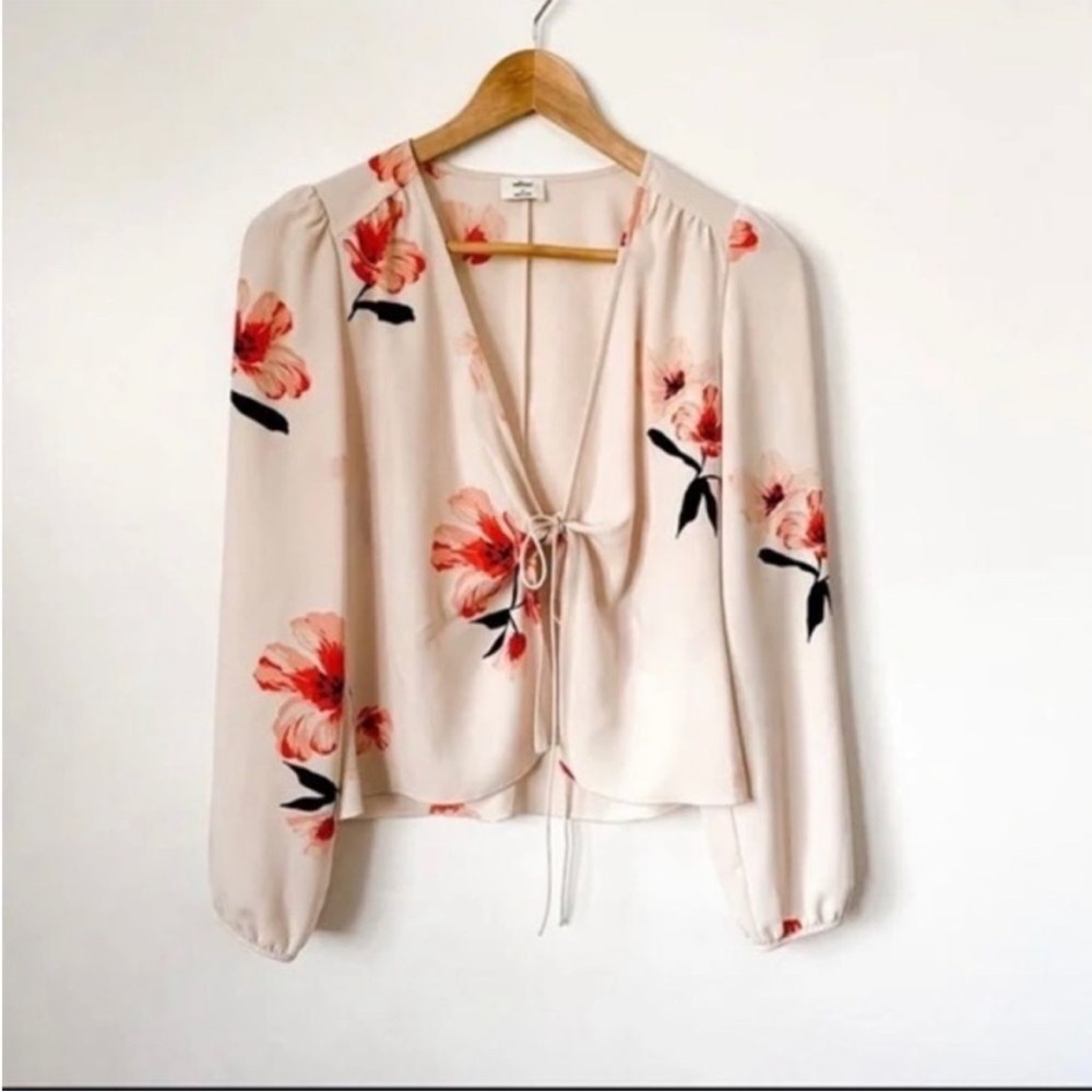 NWOT ARITZIA  WILFRED TIA FLORAL FRONT TIE BLOUSE XXS